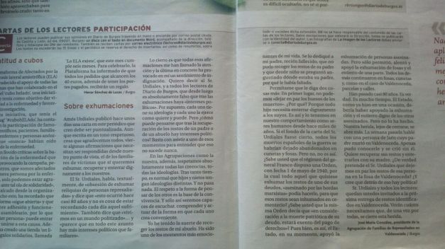 Carta de la Agrupación, publicada por Diario de Burgos, en respuesta a la carta de otro lector, Amós Urdiales