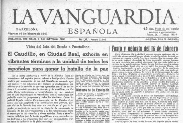 Portada de La Vanguardia del 16 de febrero de 1940